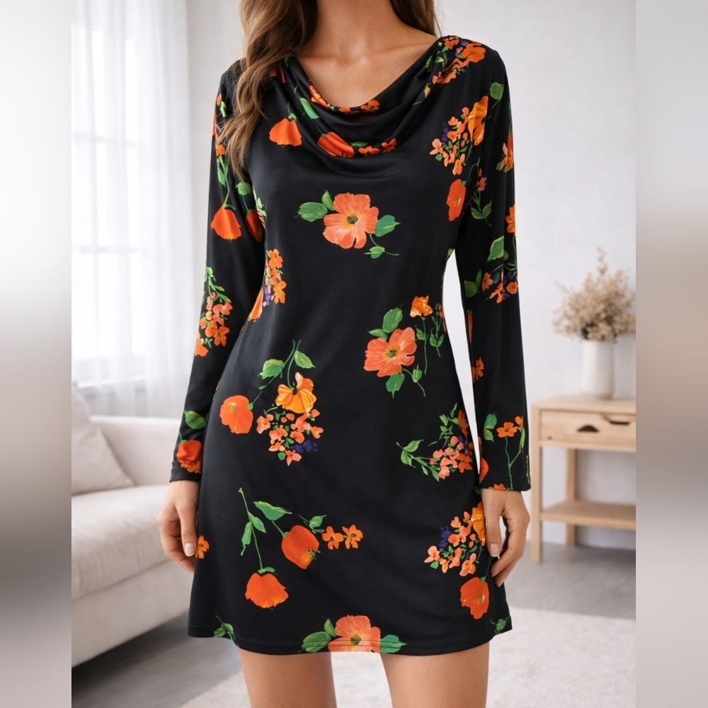 Women's ASOS Floral Print Dress Size S Black